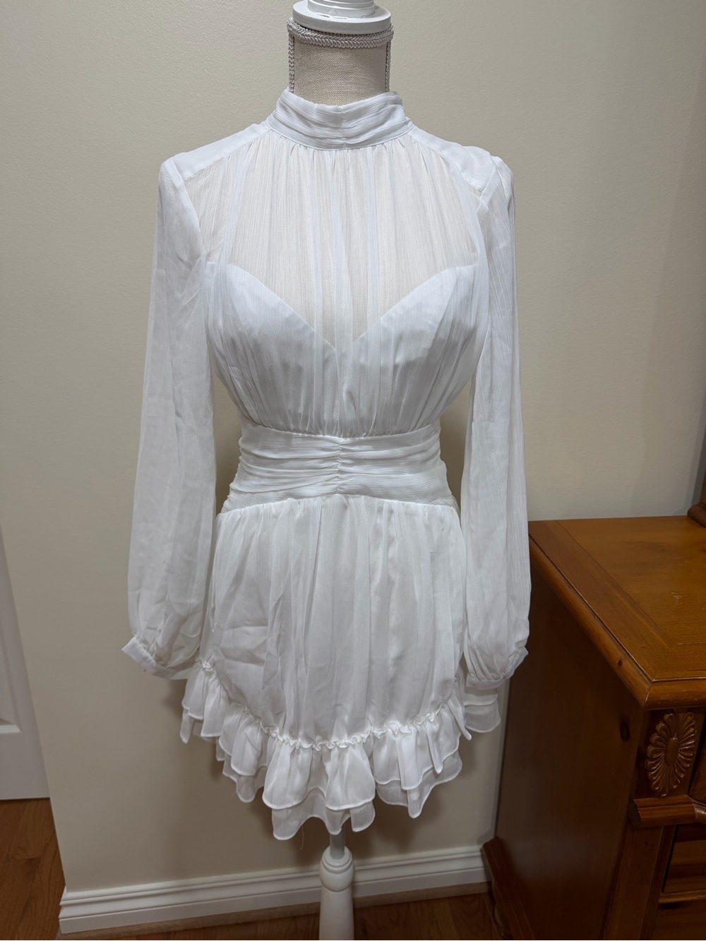 Selfie Leslie White Long-Sleeve Ruffled Mini Dress